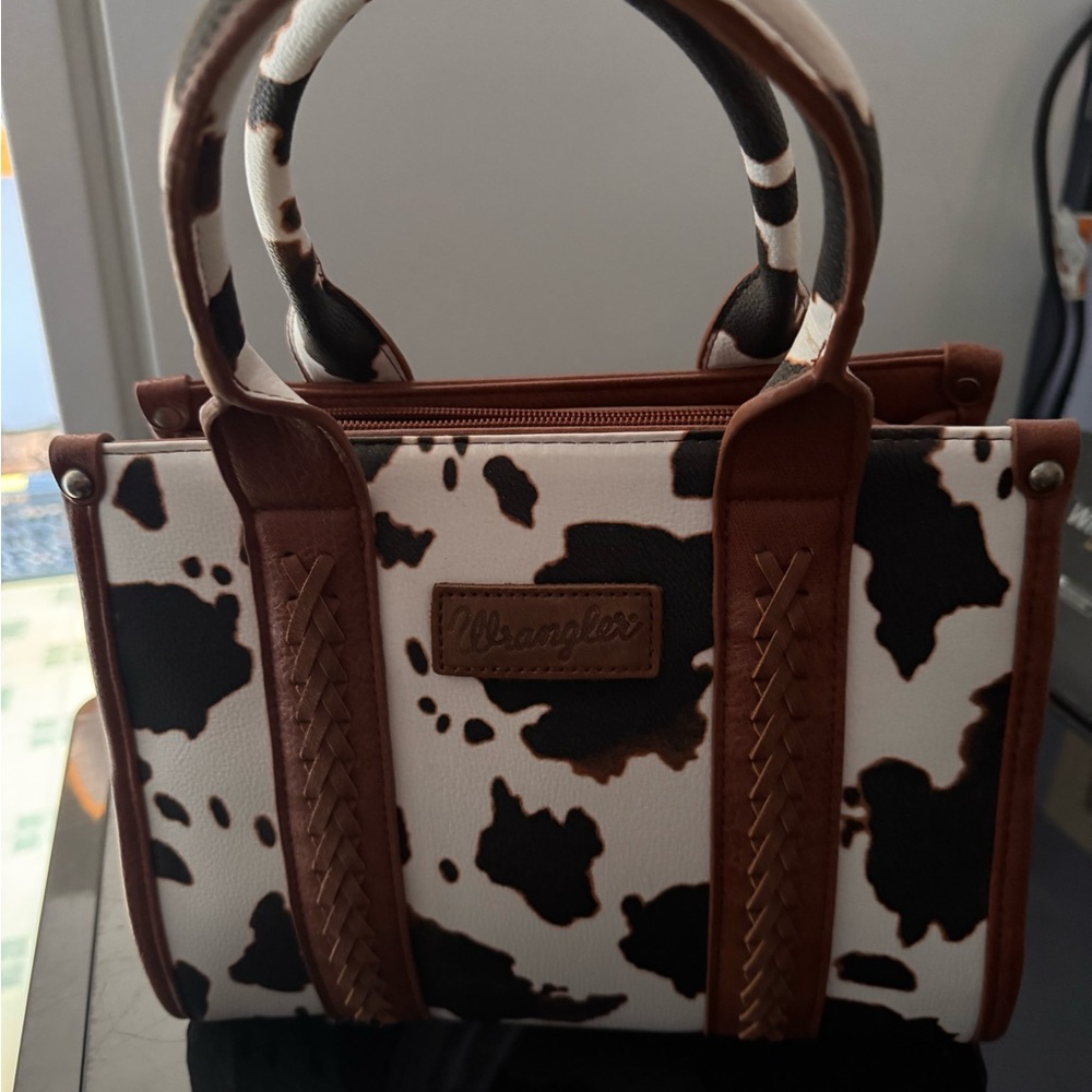 Wrangler Cow Print Satchel - Brown and White